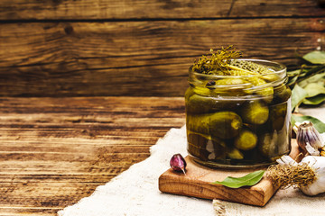 Marinated pickled cucumbers with spices and herbs