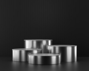 Silver metallic Podium Stand Template for Products Advertising and Commercial, 3D rendering.