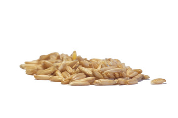 scattered whole oats with a separate grain next to them, isolated
