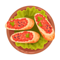Sandwiches with Forcemeat and Herbs as Spanish Cuisine Snack Served on Plate Vector Illustration
