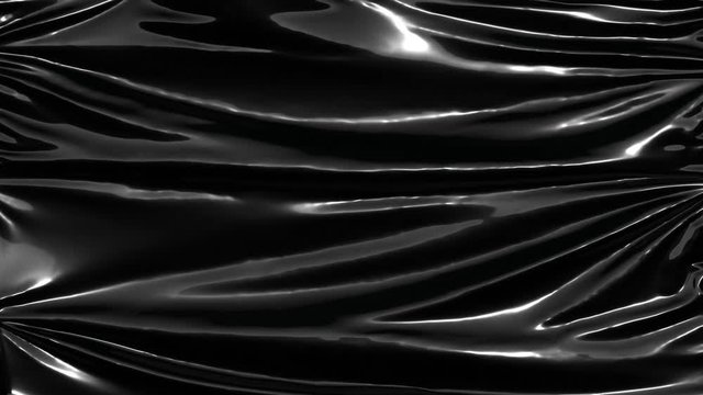 Blank black crumpled plastic foil wrap overlay mockup, looped switch