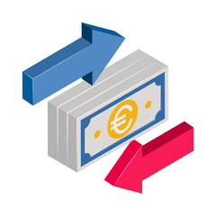 Banking & finance, Euro money transfer, Isometric 3D icon.