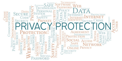 Privacy Protection vector word cloud, made with text only.