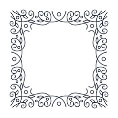 Ornate frame of swirling lines, circles and leaves. Print for the cover of the book, postcards, t-shirts.