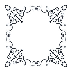 Ornate frame of swirling lines, circles and silhouettes of flower buds.