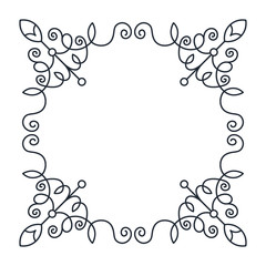 Ornate frame of swirling lines, circles and silhouettes of flower buds.