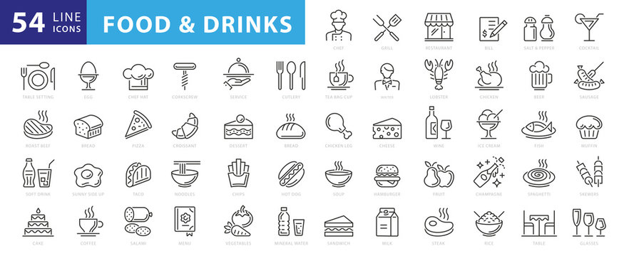 Naklejki Food linear icons set