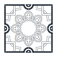 Ornate frame of silhouette star flower, circles and silhouettes of flower buds.