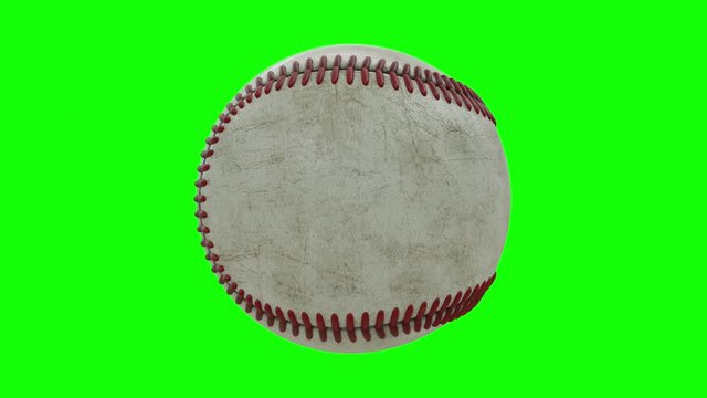 Dirty Baseball Ball spinning in 360° loop able 4K Video on Green Screen