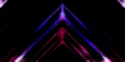 Abstract shining geometric lights background. Fractal symmetric graphic illustration. Intersecting glowing and shimmering bars.