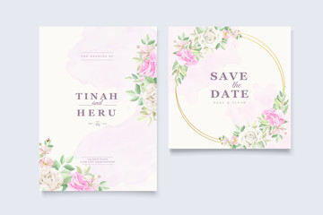 beautiful soft floral and leaves wedding invitation card set