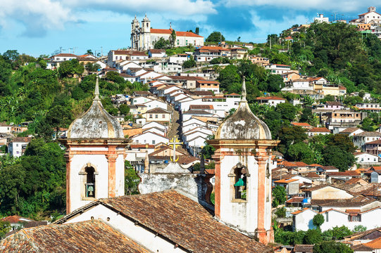 View over Santa Efigenia and Nossa Senhora do Concei&ccedil;ao Churches, Ouro Preto, Minas Gerais, Brazil