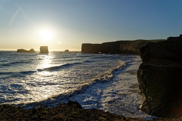 sunset on the icelandic beach