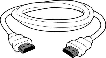 Professional vector illustration of a HDMI Cable - Line Drawing, Black and White, Electronics