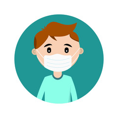 Boy or man wearing mask. Child Wearing A Surgical Mask To Prevent Virus eps 10
