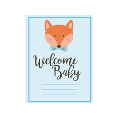baby shower frame card with fox and welcome baby lettering hand draw style