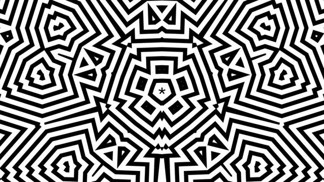 Abstract CGI motion background with animated kaleidoscopic black and white shapes (3840 x 2160, 30 fps).