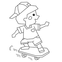 Coloring Page Outline Of cartoon Boy on the skateboard. Coloring book for kids