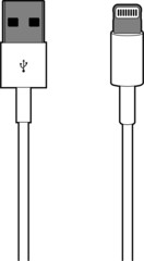 Professional vector illustration of a Lightning cable charger - Line Drawing, Black and White, technology