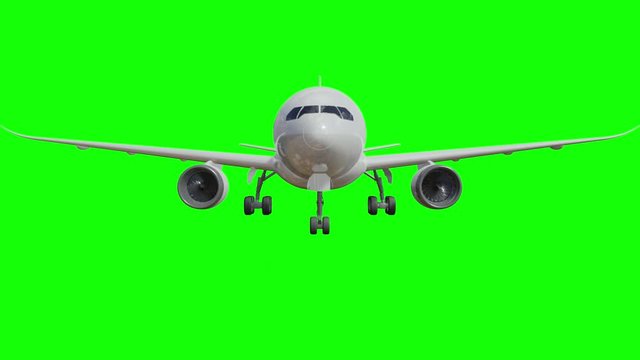Airplane coming towards camera in green screen 4K