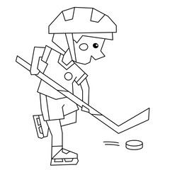Coloring Page Outline Of cartoon boy playing hockey. Coloring book for kids.