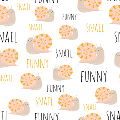 seamless pattern with cute snails, vector illustration