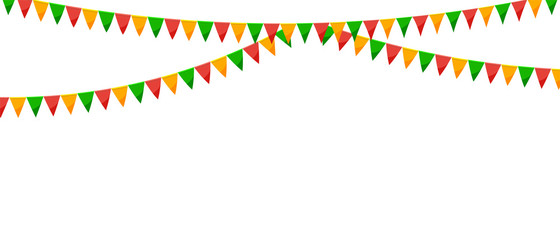 Paper bunting party flags isolated on white