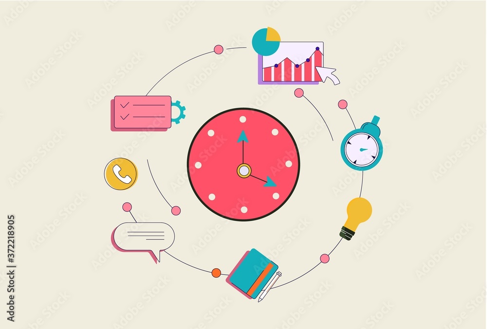 Poster time business management concept. control web infographics and workforce digital data computing with