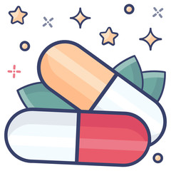 
Herbal pills icon in flat style, medicine for treatment and prevention of diseases
