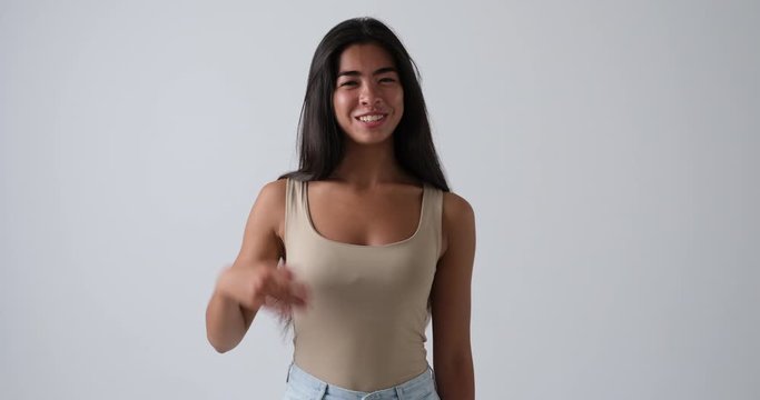 African american woman vlogger speaking over white background