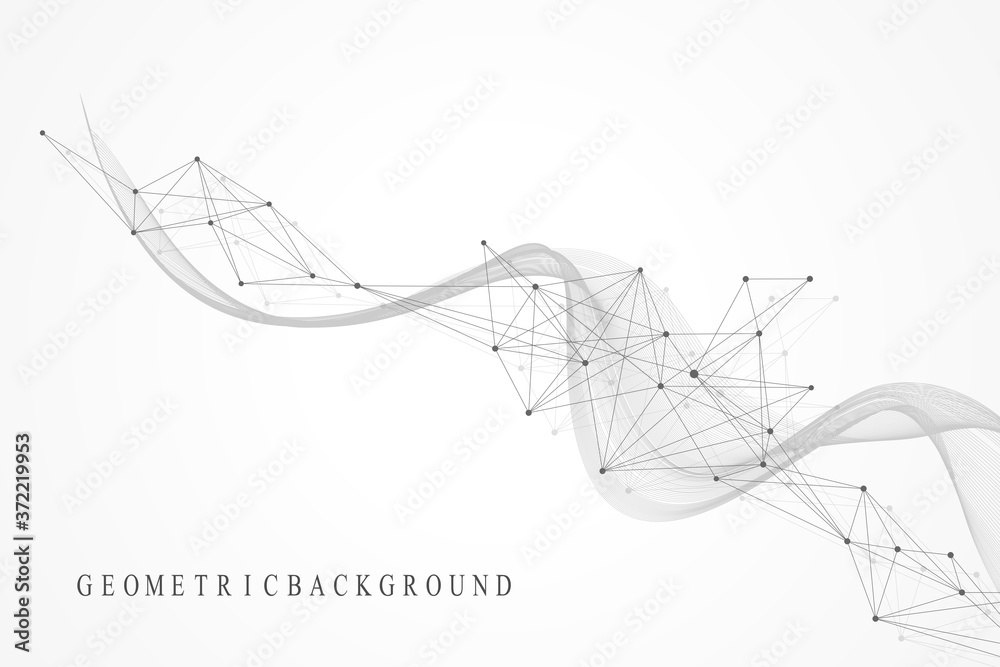 Aufkleber Geometric abstract background with connected lines and dots. Connectivity flow point. Molecule and communication background. Graphic connection background for your design. Vector illustration.