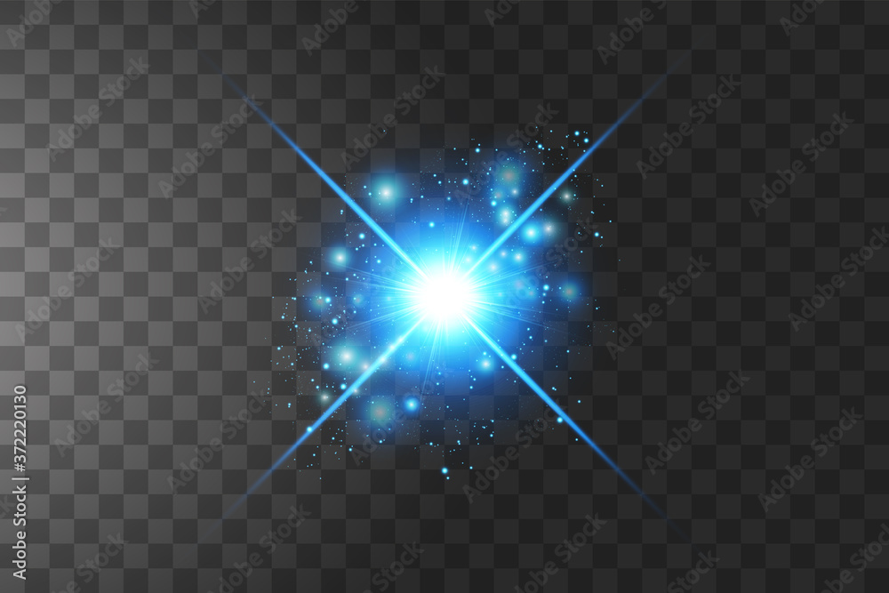 Wall mural shining blue stars isolated on transparent background. vector illustration.