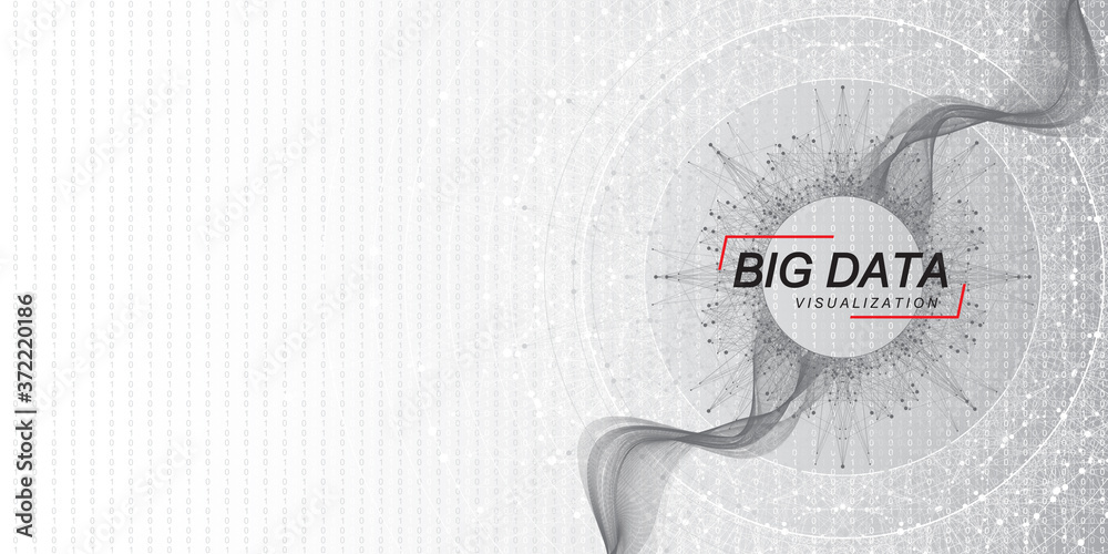 Fototapete Big data visualization. Big data machine learning algorithms. Data array visualization. Complexity wave flow points fractal grid. Futuristic analysis of infographics Information. Vector illustration