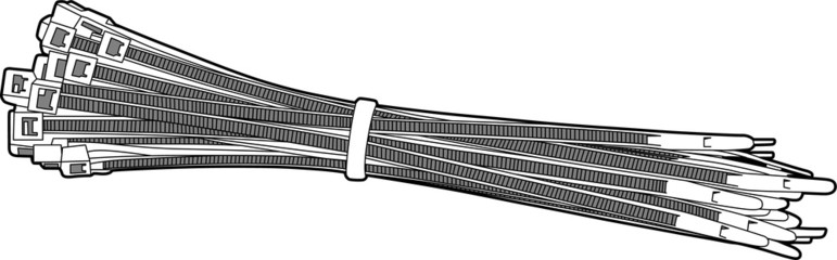 Professional vector illustration of a Cable Tie - Line Drawing, Black and White, Zip Tie