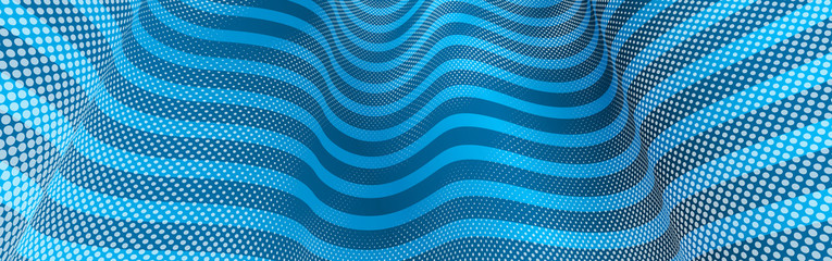 Naklejka premium Vector abstract blue dotted texture and lines background with dimensional perspective, technology and science theme, big data flow, geometric 3D design.