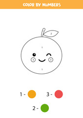 Coloring page with cute kawaii orange by numbers.