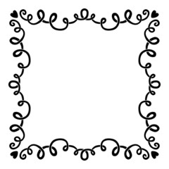 Ornament frame of swirling lines and hearts. Print for the cover of the book, postcards, t-shirts. Illustration for rugs.