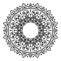 Circle pattern frame of swirling lines, vegetation, hearts. Print for the cover of the book, postcards, t-shirts. Illustration for rugs.