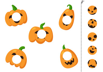 Cut and glue funny Halloween pumpkins. Game for kids.