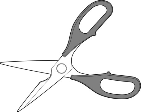 Professional vector illustration of Scissors - Line Drawing, Black and White, Cut