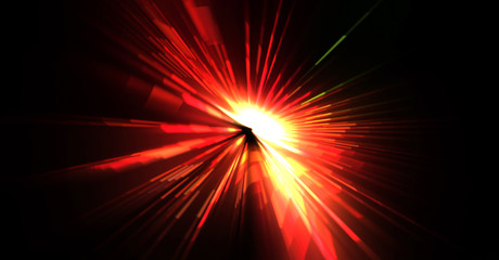 Futuristic lens flare. Light explosion star with glowing particles and lines. Beautiful abstract rays background.