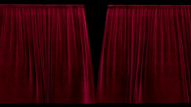 Closing theater red velvet curtains with alpha channel