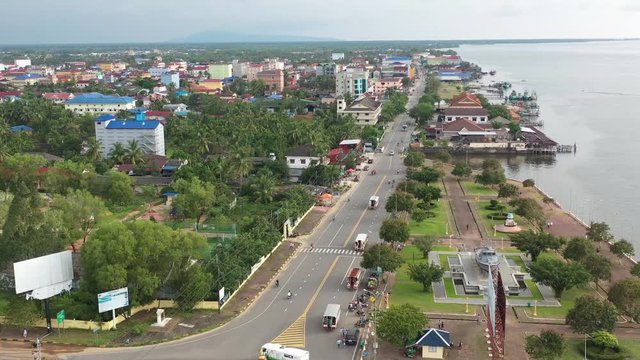 One of central streets in Koh Kong, Cambodia. Koh Kong also known as Khemarak Phoumin is a capital of Koh Kong province