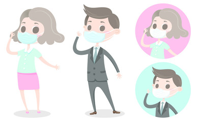 Obraz premium A girl and a boy wearing a mask and showing OK sign