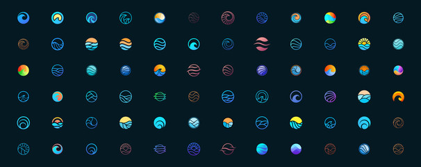 a collection of wavy circle logo designs, for business logo templates - obrazy, fototapety, plakaty