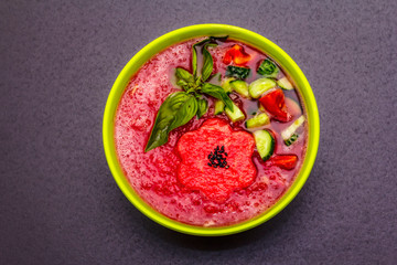 Watermelon gazpacho, traditional Spanish summer cold soup