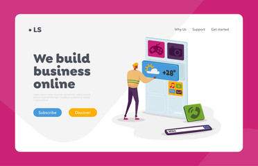 Web Ui Ux Layout Development Landing Page Template. Developer, Programmer Working on Creation New Software for Mobile