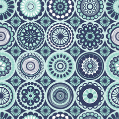Floral geometric botanical 60s moroccan tile. Pattern for fabric, backgrounds, wrapping, textile, wallpaper, apparel. Vector illustration