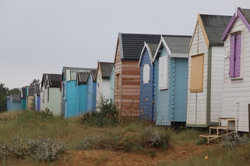 Obraz na płótnie Canvas Hunstanton beach huts for family holidays by the sea 