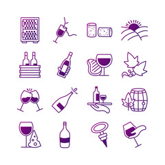 bundle of sixteen wine set icons